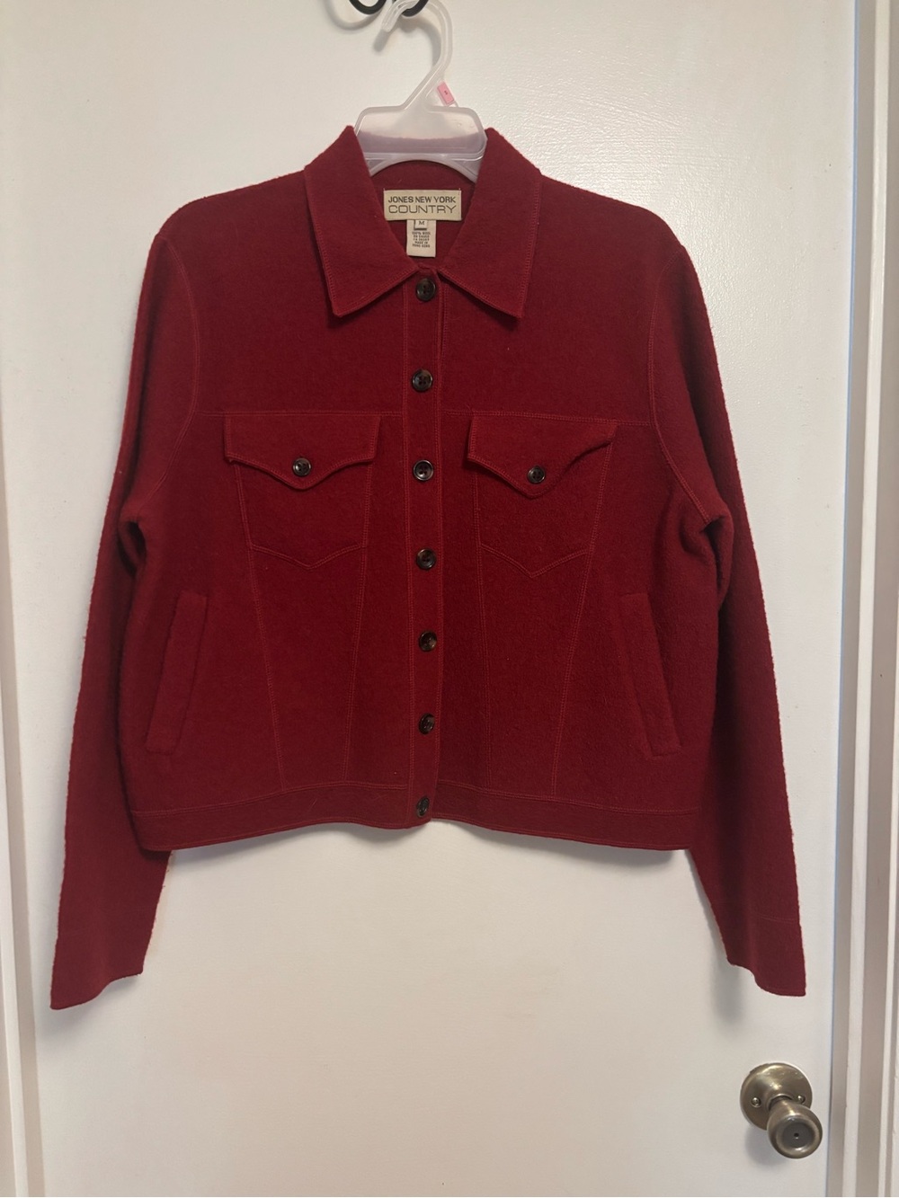 Jones New York Deep Red Button-Front Wool Jacket